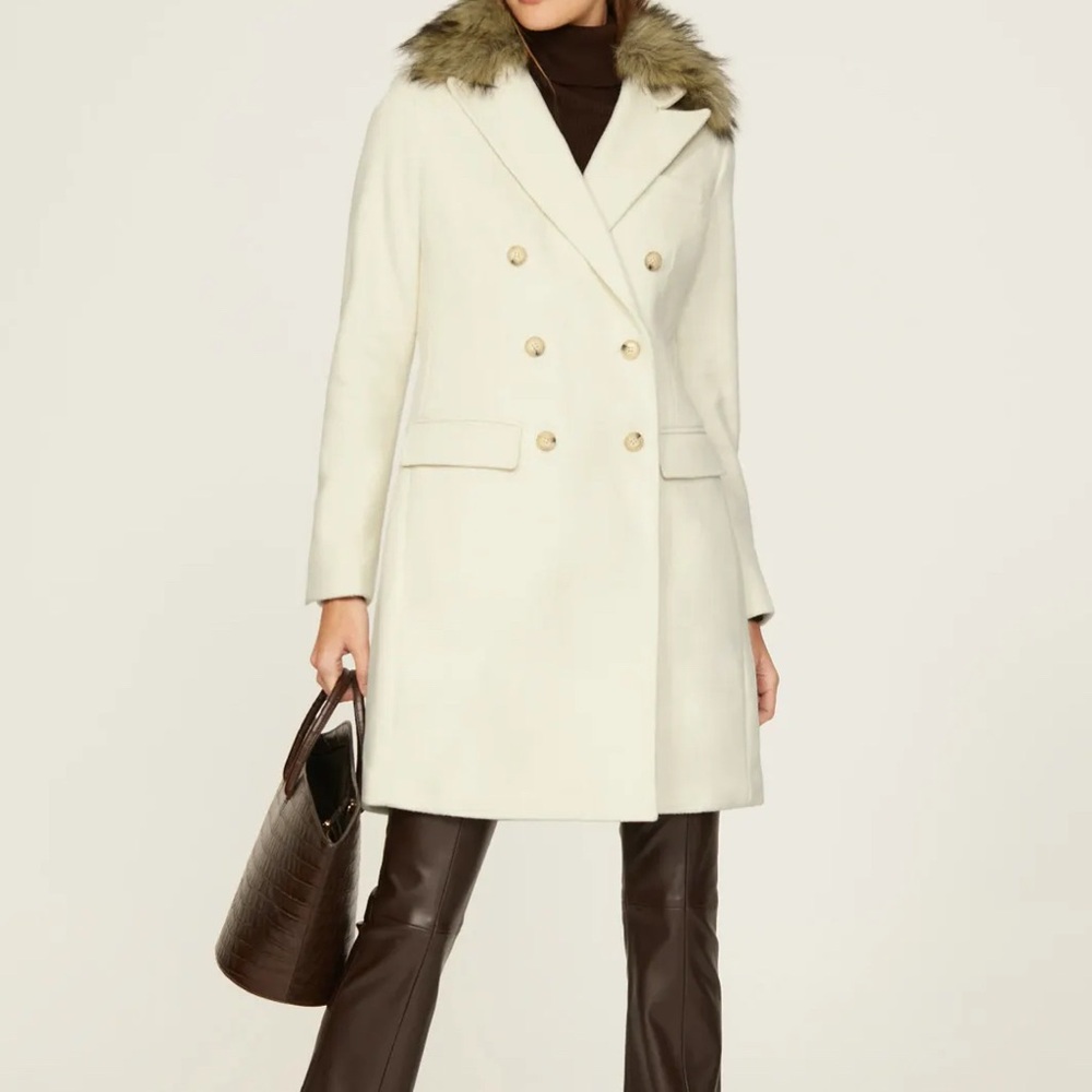 Polo Ralph Lauren Cream Pea Coat with Faux Fur Collar